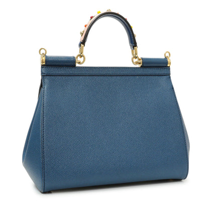 Exclusive Dolce & Gabbana Blue Grained Calfskin Medium Miss Sicily Satchel — Side View