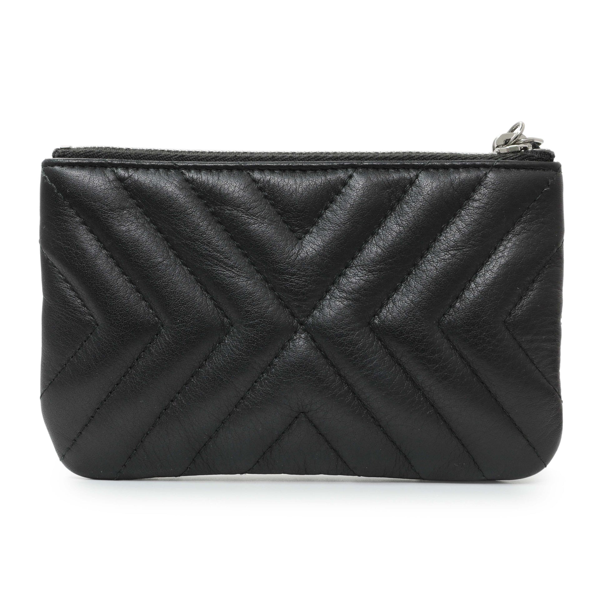 Exclusive Chanel Black Calfskin Tassel Small Cosmetic Pouch — Side View