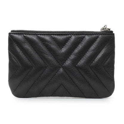 Exclusive Chanel Black Calfskin Tassel Small Cosmetic Pouch — Side View