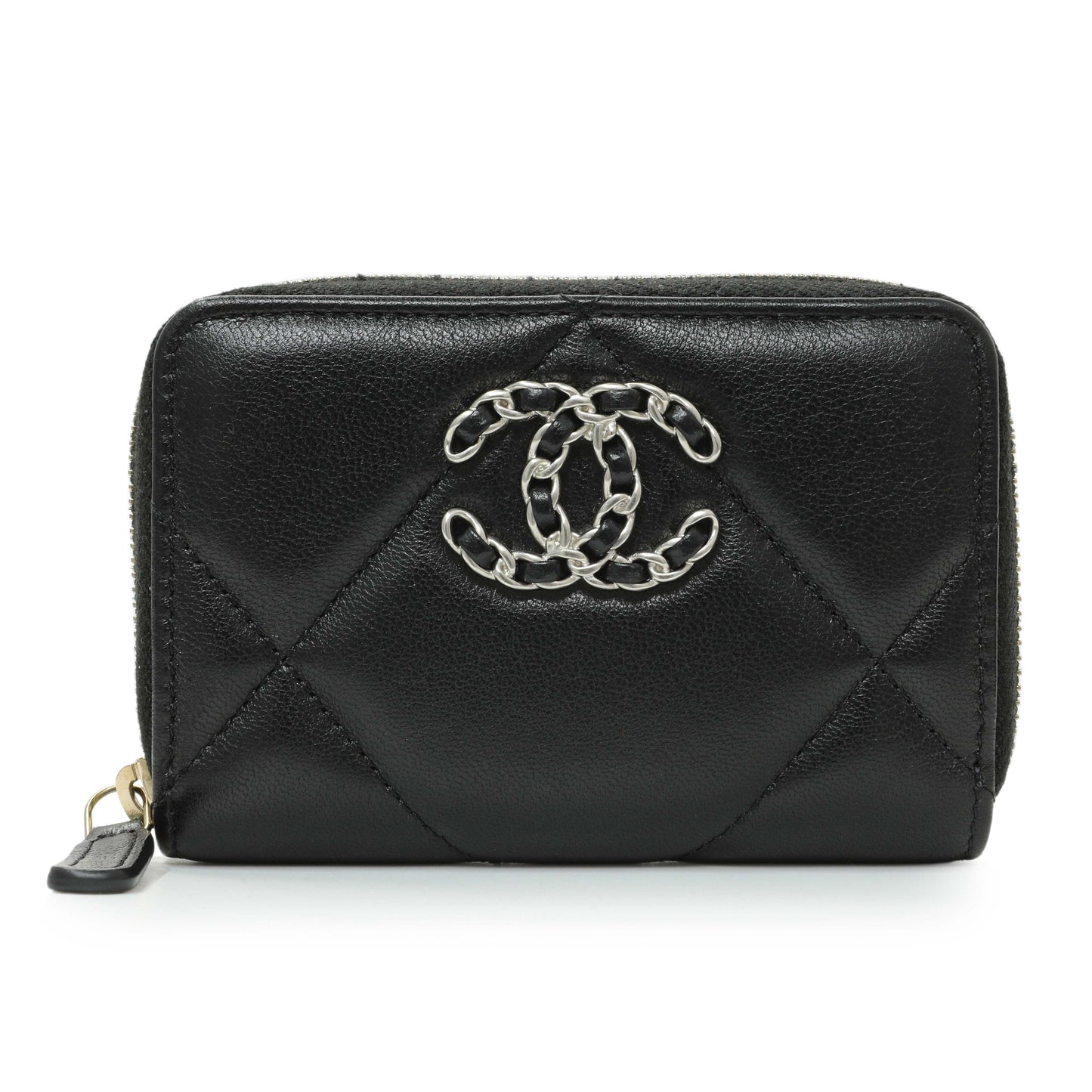 Exclusive Chanel Black Quilted Lambskin Zip Around 19 Coin Purse — Front View