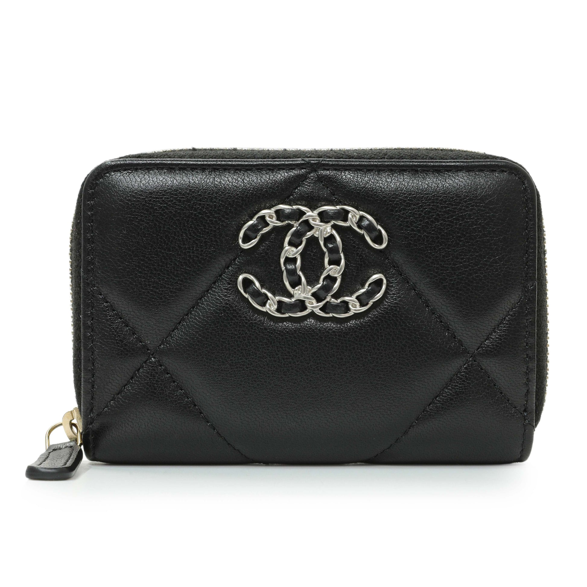 Exclusive Chanel Black Quilted Lambskin Zip Around 19 Coin Purse — Front View