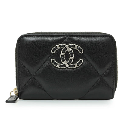 Exclusive Chanel Black Quilted Lambskin Zip Around 19 Coin Purse — Front View