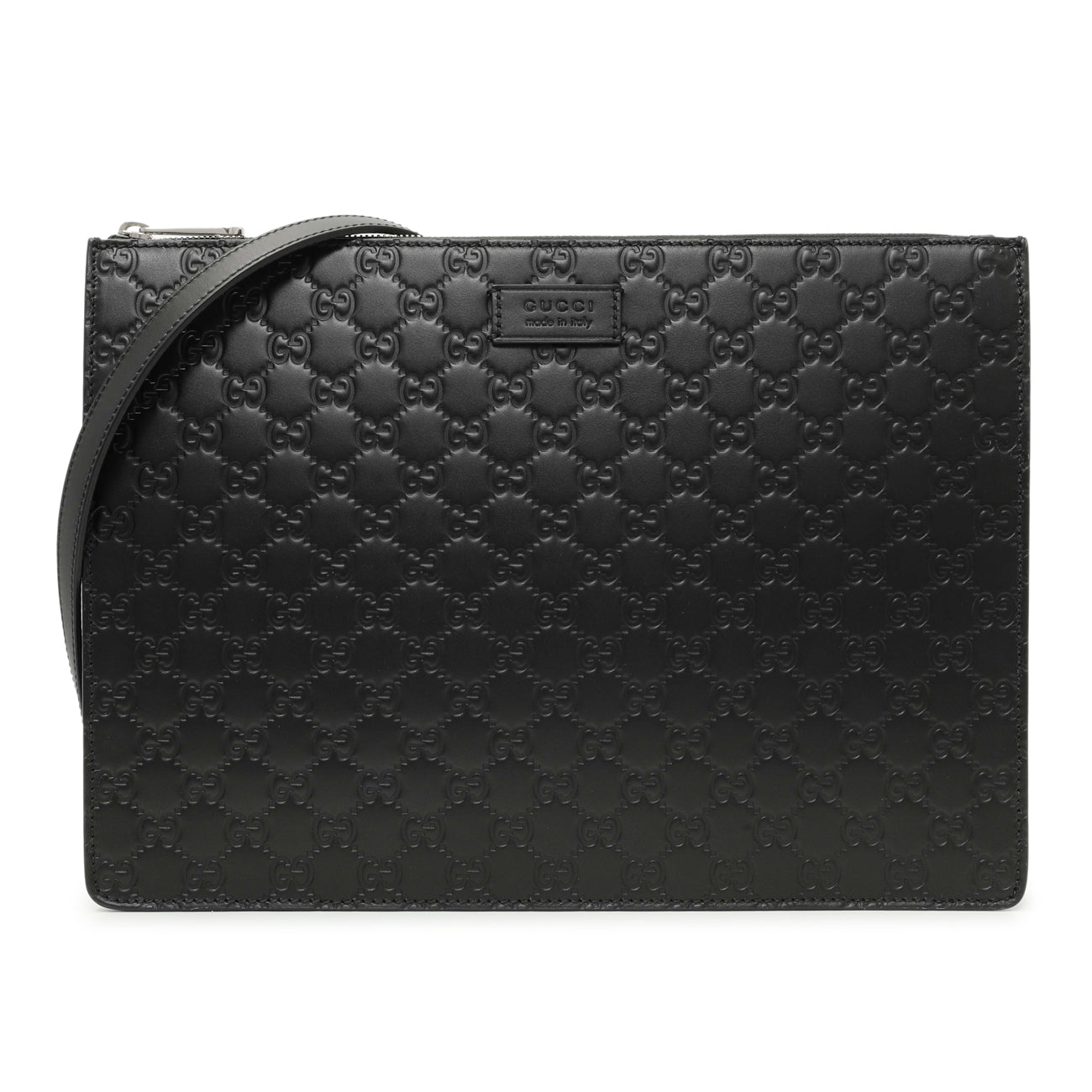 Exclusive Gucci Black Guccissima Signature Messenger Bag — Front View
