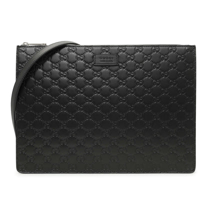 Exclusive Gucci Black Guccissima Signature Messenger Bag — Front View