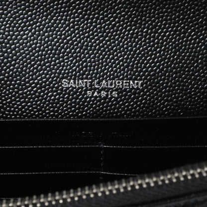 Exclusive Saint Laurent Black Grain De Poudre Envelope Chain Wallet — Detail View