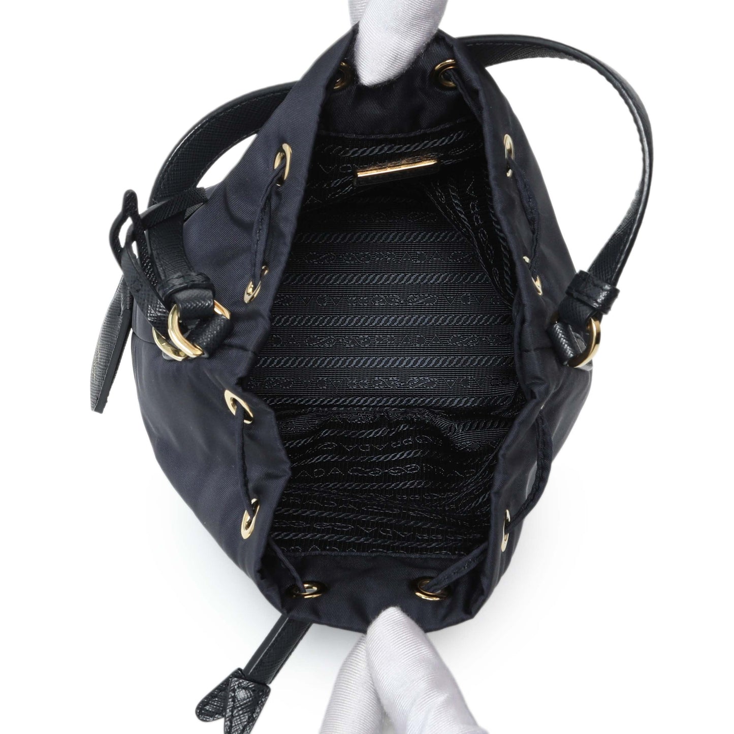 Exclusive Prada Navy Re-Edition 1978 Mini Re-Nylon Bucket Bag — Top View