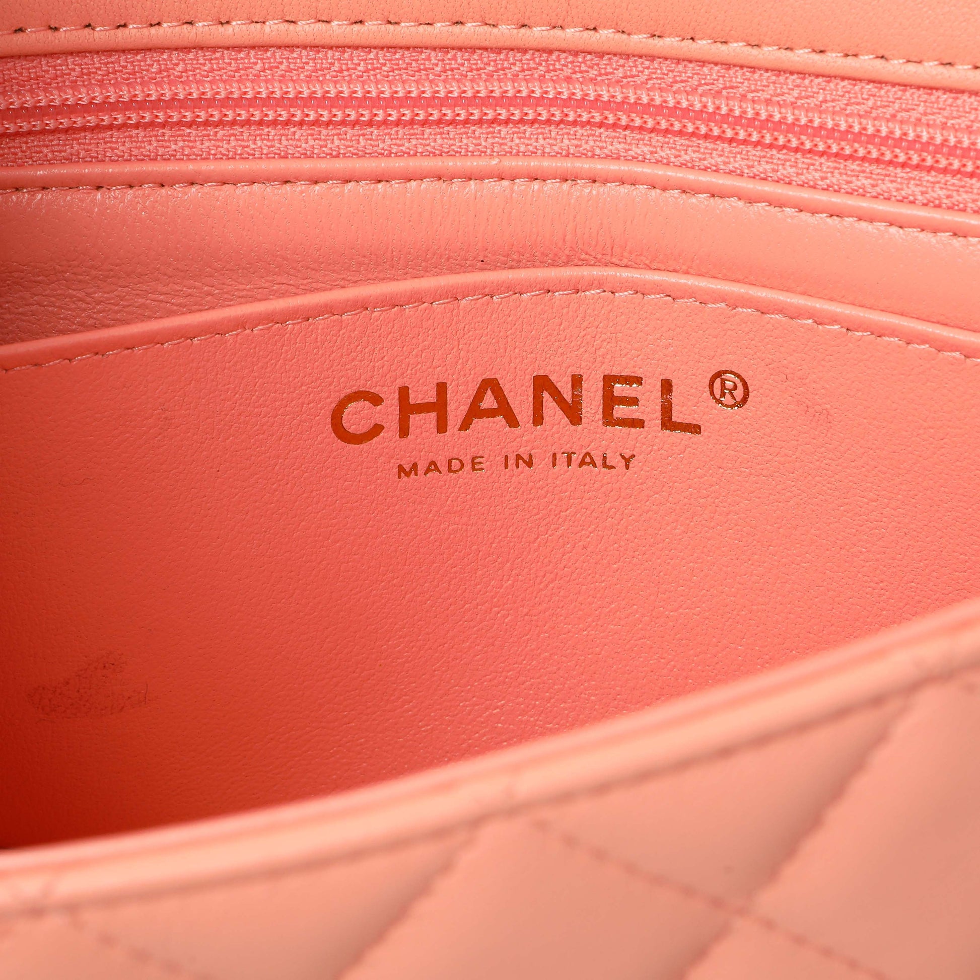 Exclusive Chanel Light Orange Lambskin Mini Rectangular Classic Flap Bag — Alternate View 9