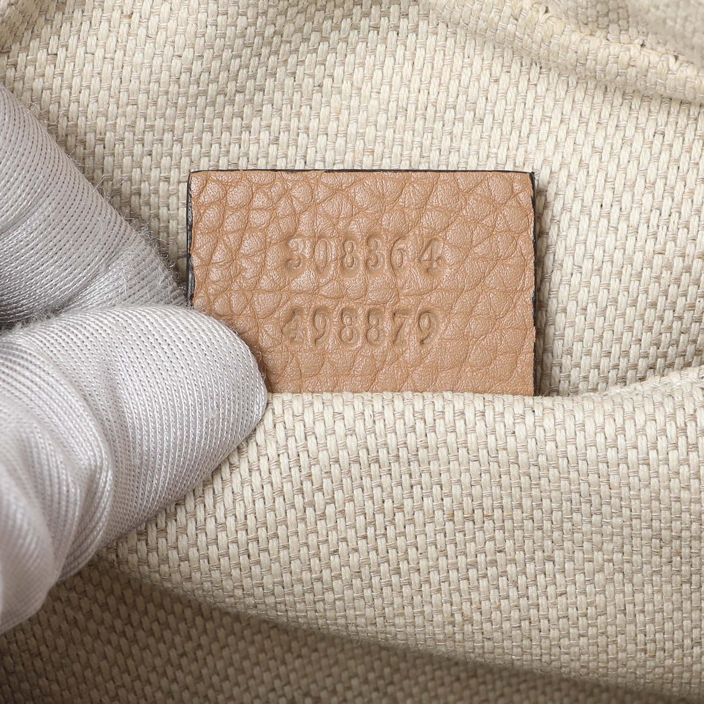 Exclusive Gucci Beige Pebbled Calfskin Small Soho Disco Bag — Lifestyle View
