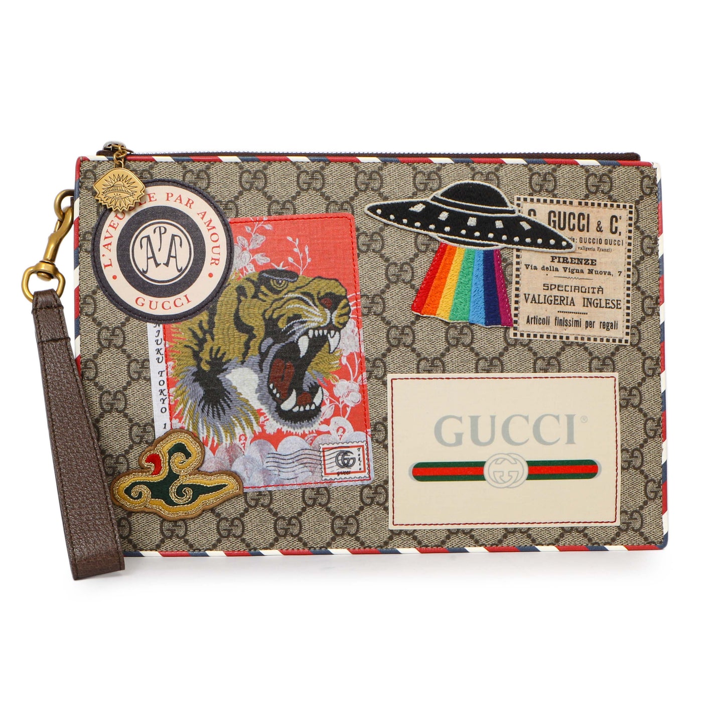 Exclusive Gucci GG Supreme Monogram Courrier Neo Vintage Zip Wristlet — Front View