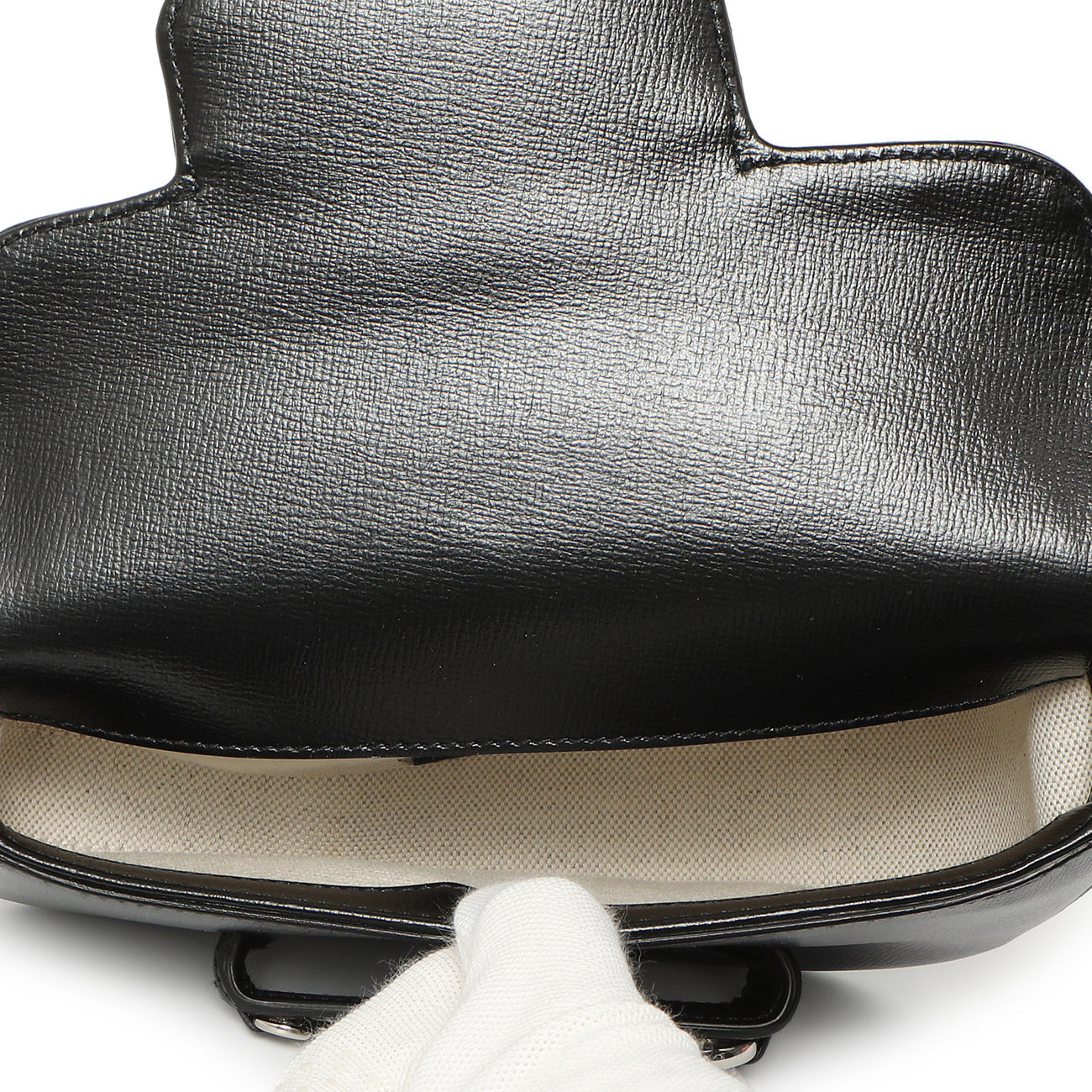 Exclusive Gucci Black Calfskin Mini Horsebit 1955 Asymmetric Shoulder Bag — Top View