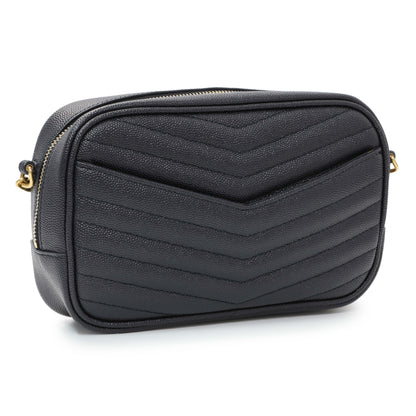 Exclusive Saint Laurent Navy Grain De Poudre Matelasse Monogram Mini Lou Camera Bag — Side View