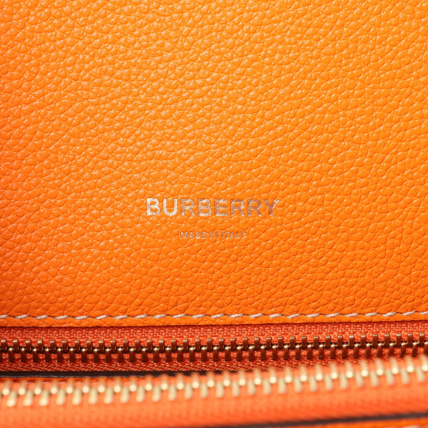 Exclusive Burberry Brown Orange Calfskin Small Title Bag — Detail View