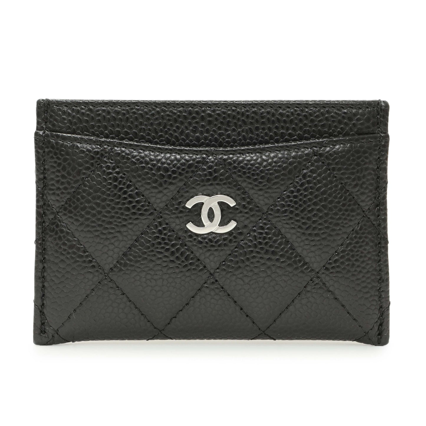 Exclusive Chanel Black Quilted Caviar Card Holder — Front View