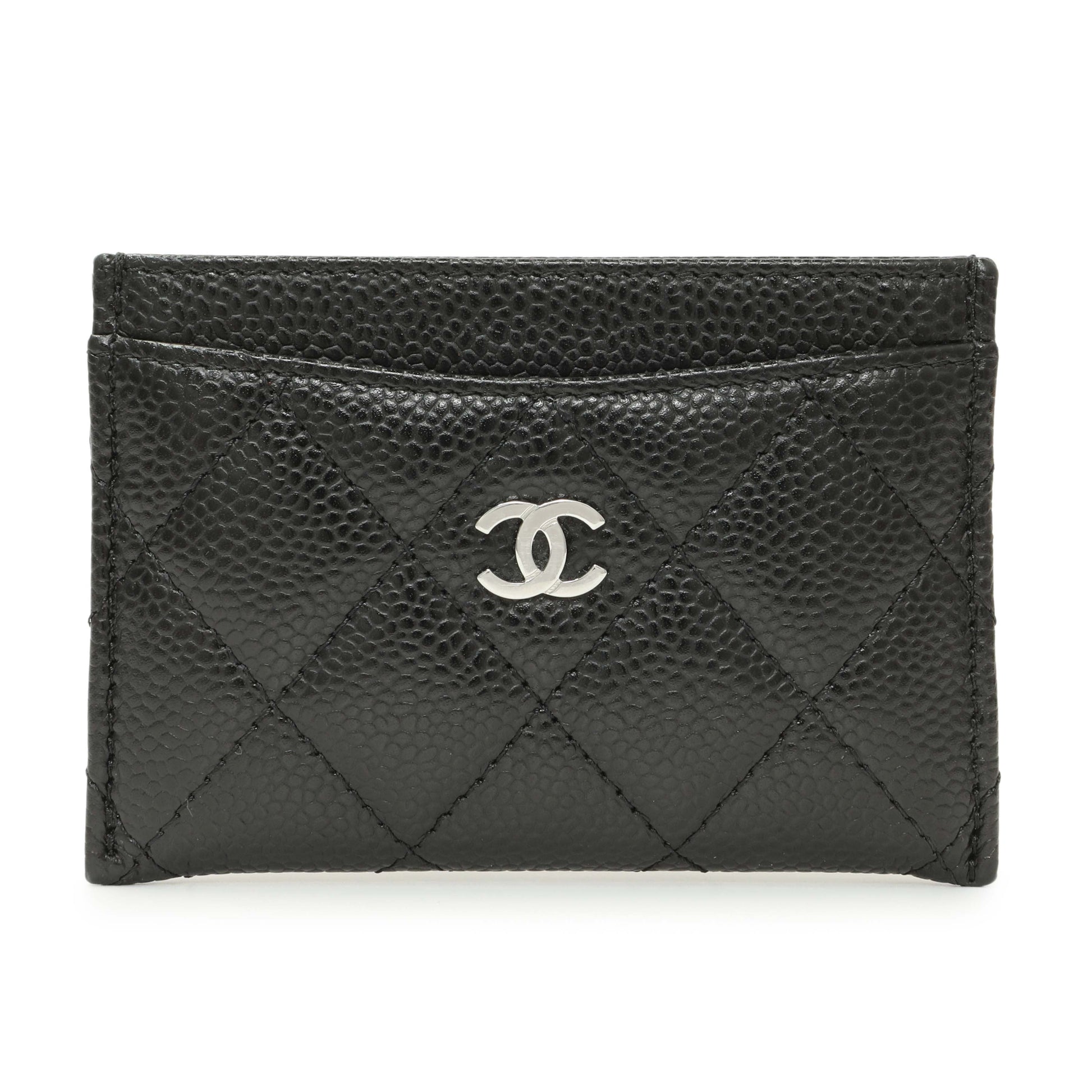 Exclusive Chanel Black Quilted Caviar Card Holder — Front View