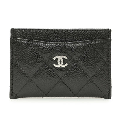 Exclusive Chanel Black Quilted Caviar Card Holder — Front View