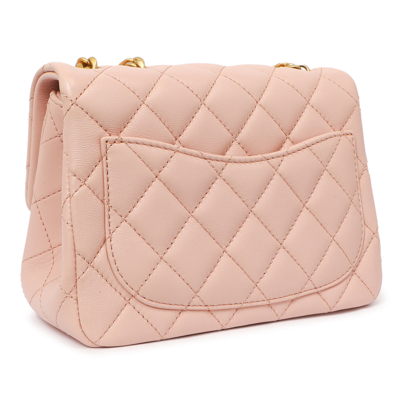Exclusive Chanel Pink Quilted Lambskin Mini Sweet Camellia Flap — Back View