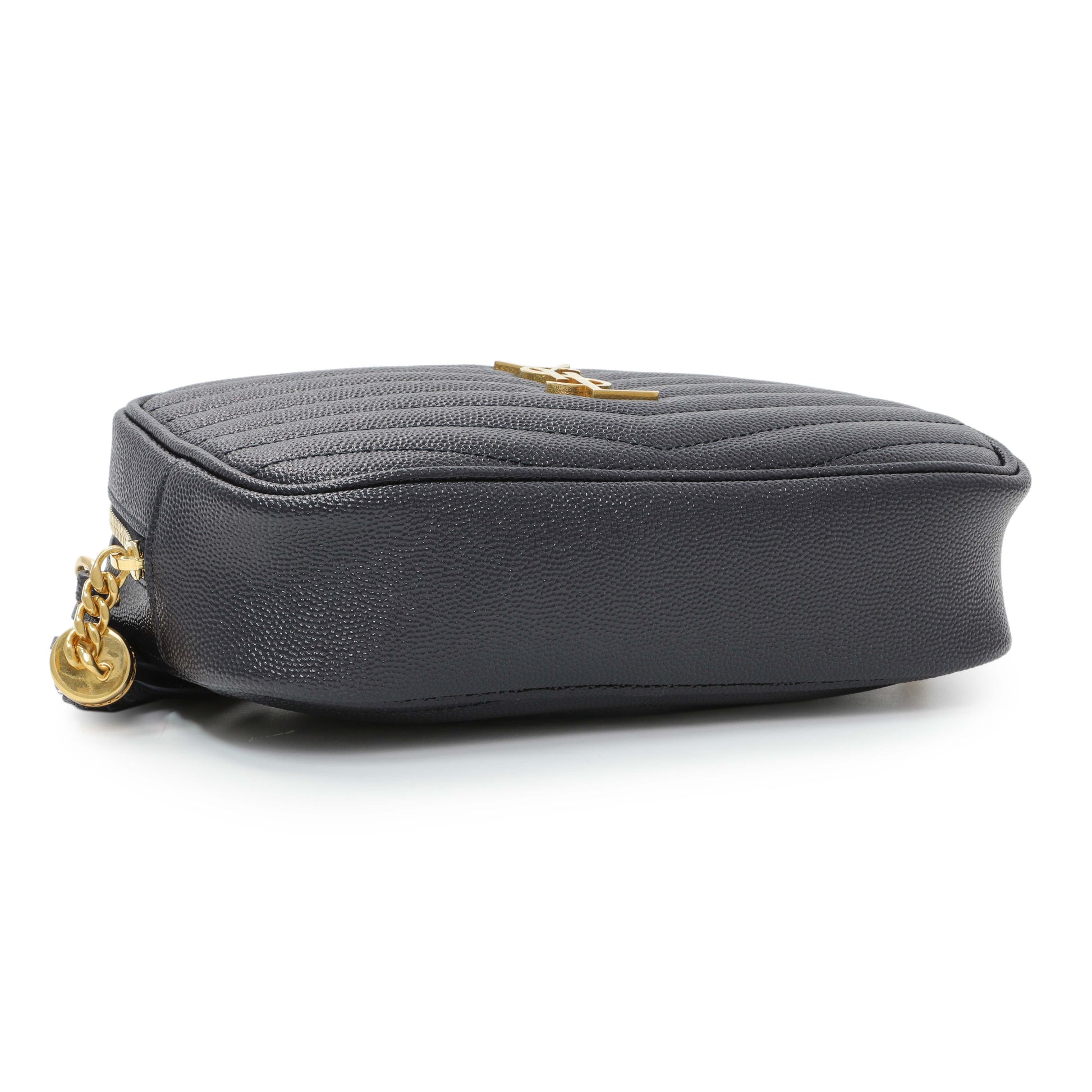 Exclusive Saint Laurent Navy Grain De Poudre Matelasse Monogram Mini Lou Camera Bag — Back View