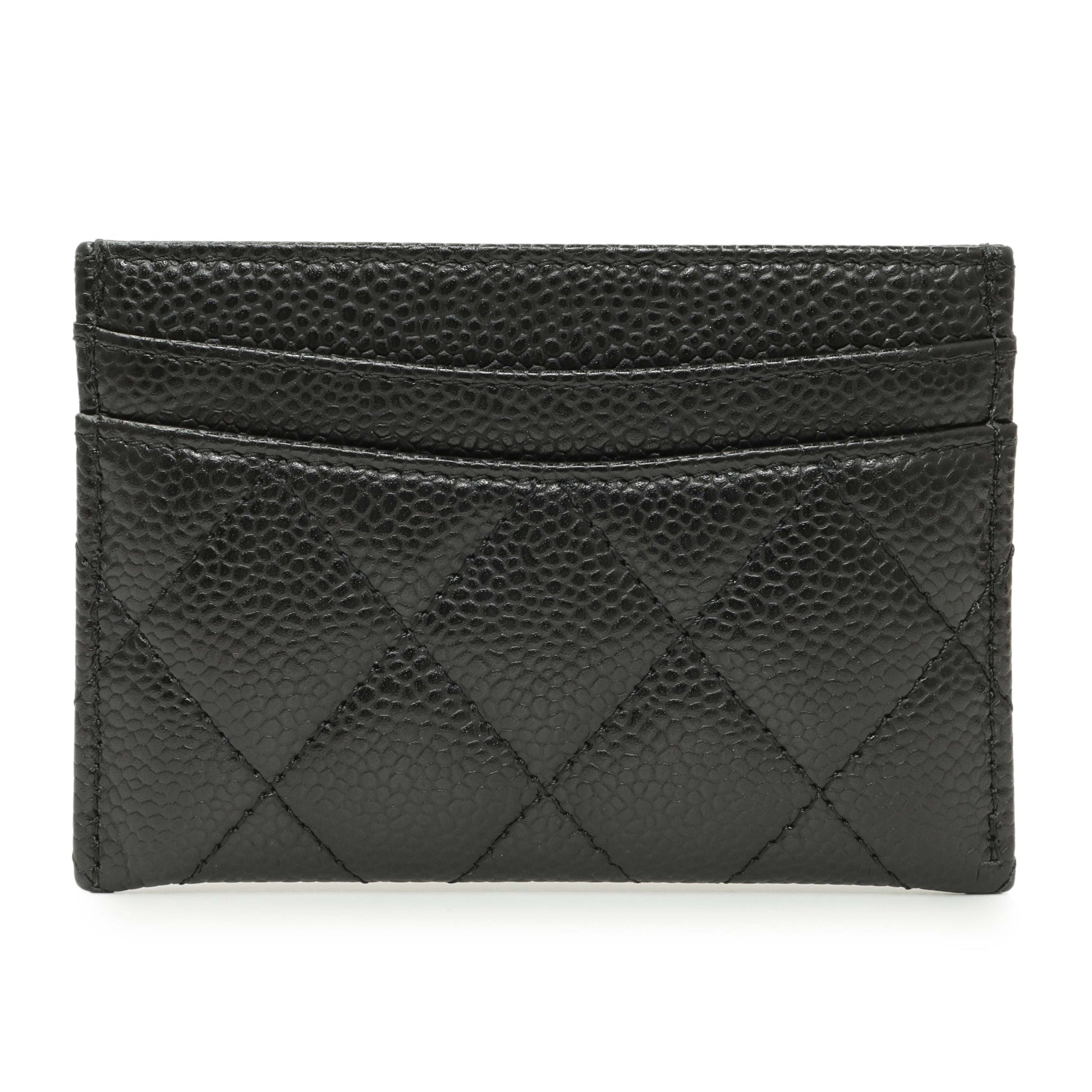Exclusive Chanel Black Quilted Caviar Card Holder — Side View
