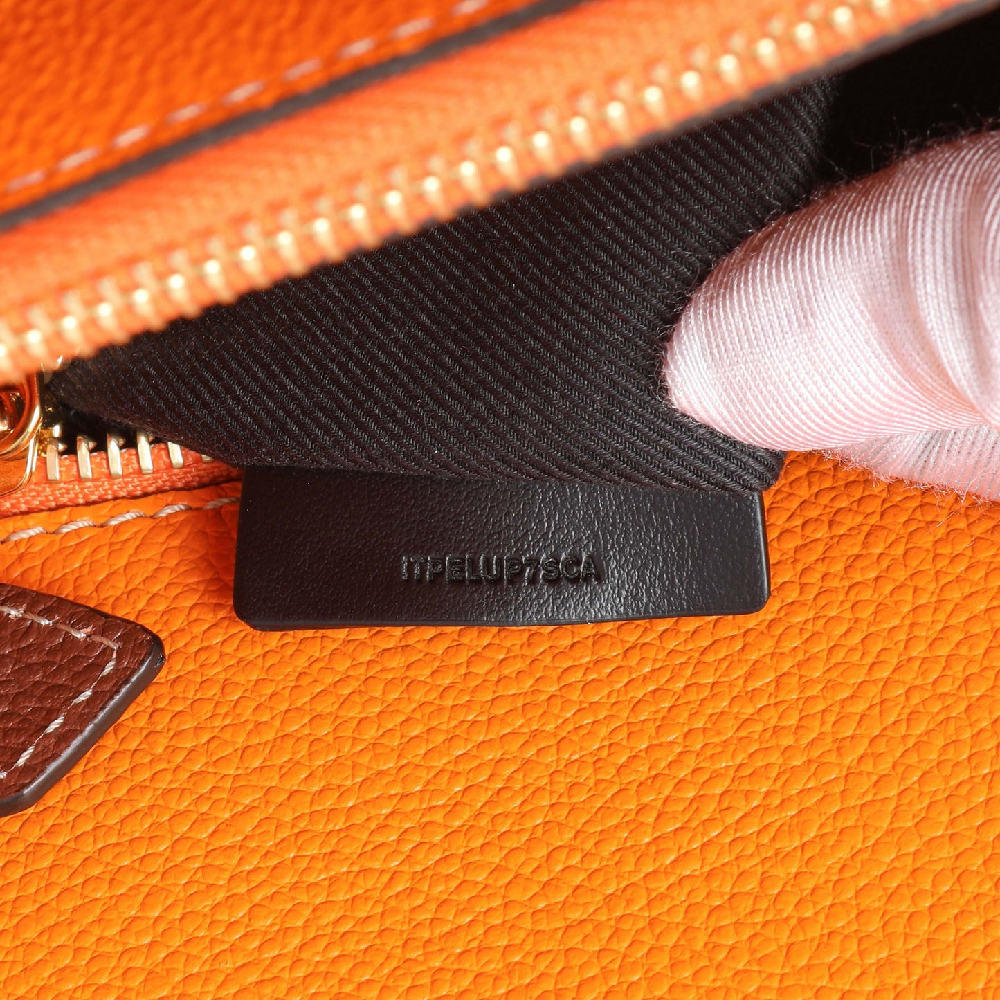 Exclusive Burberry Brown Orange Calfskin Small Title Bag — Lifestyle View