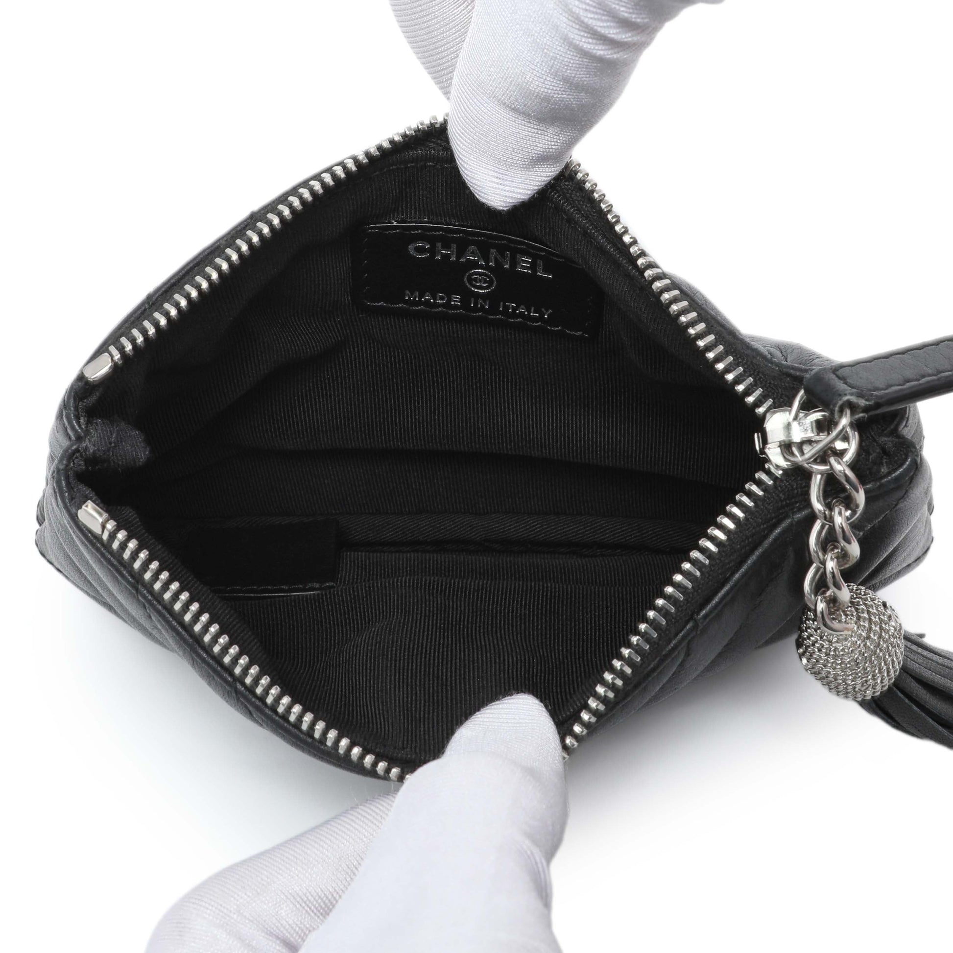 Exclusive Chanel Black Calfskin Tassel Small Cosmetic Pouch — Top View