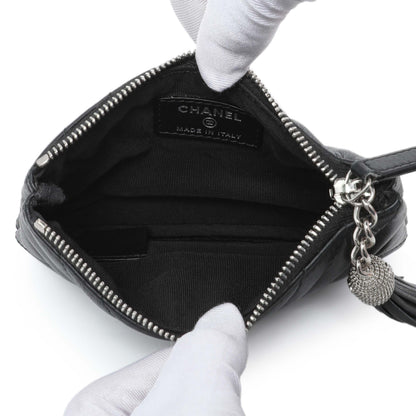 Exclusive Chanel Black Calfskin Tassel Small Cosmetic Pouch — Top View