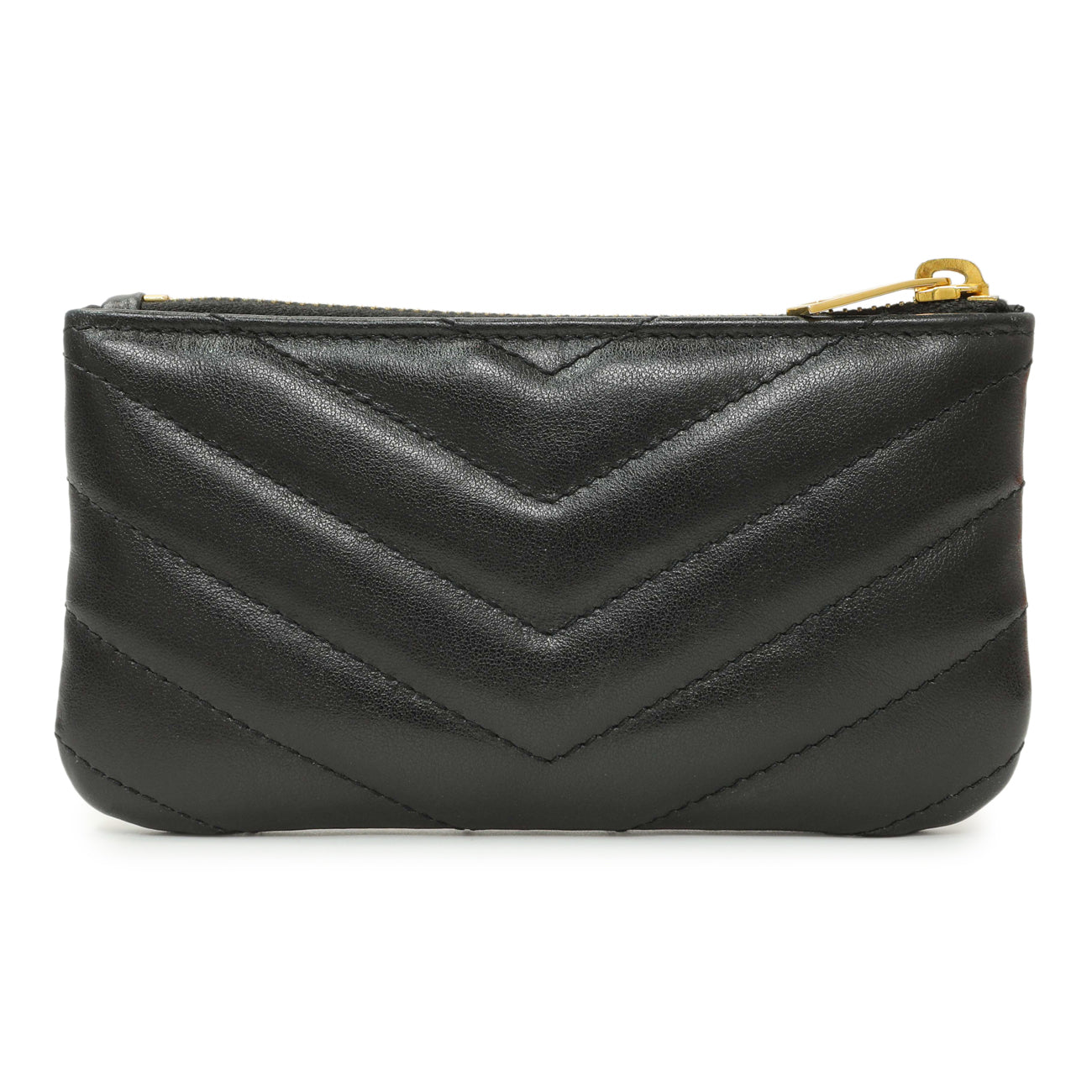 Exclusive Saint Laurent Black Calfskin Matelasse Monogram Key Pouch — Side View