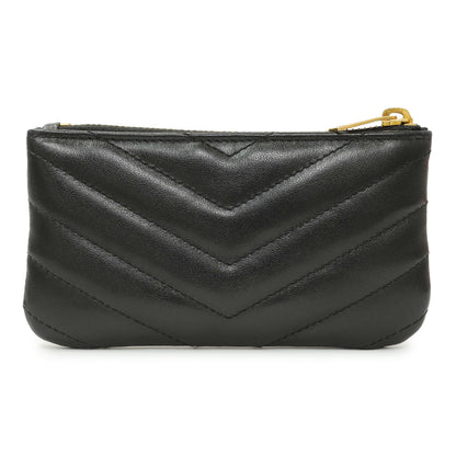 Exclusive Saint Laurent Black Calfskin Matelasse Monogram Key Pouch — Side View