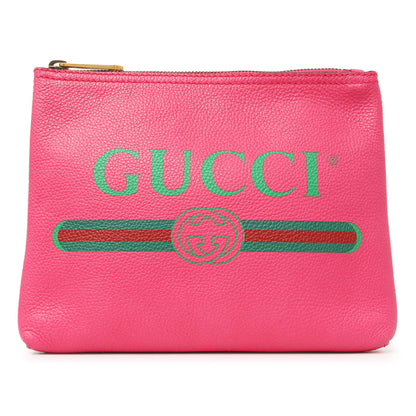 Exclusive Gucci Pink Pebbled Calfskin Logo Portfolio Clutch — Front View