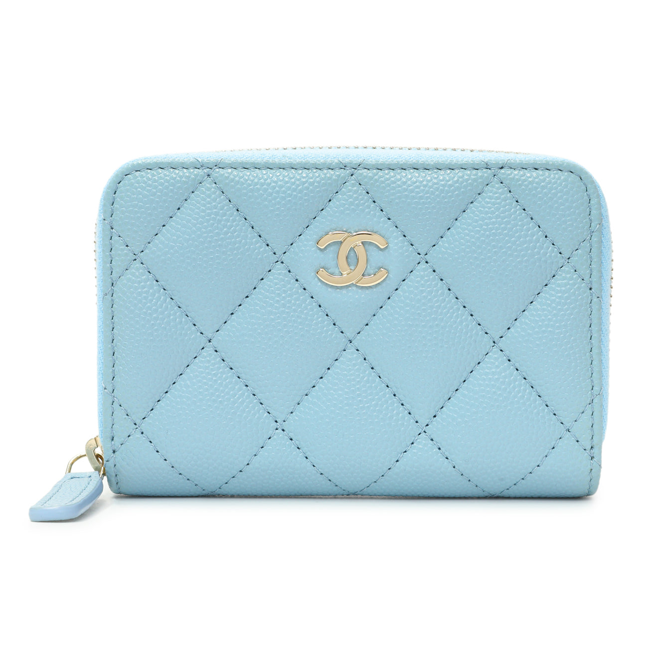 Exclusive Chanel Blue Quilted Caviar Zip Coin Purse — Front View