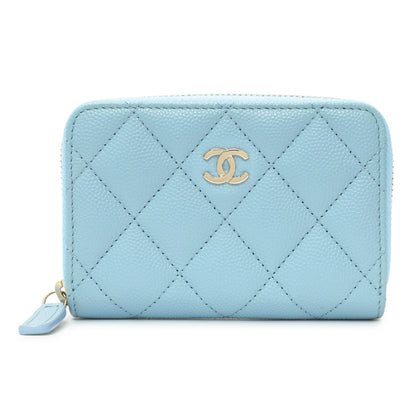 Exclusive Chanel Blue Quilted Caviar Zip Coin Purse — Front View