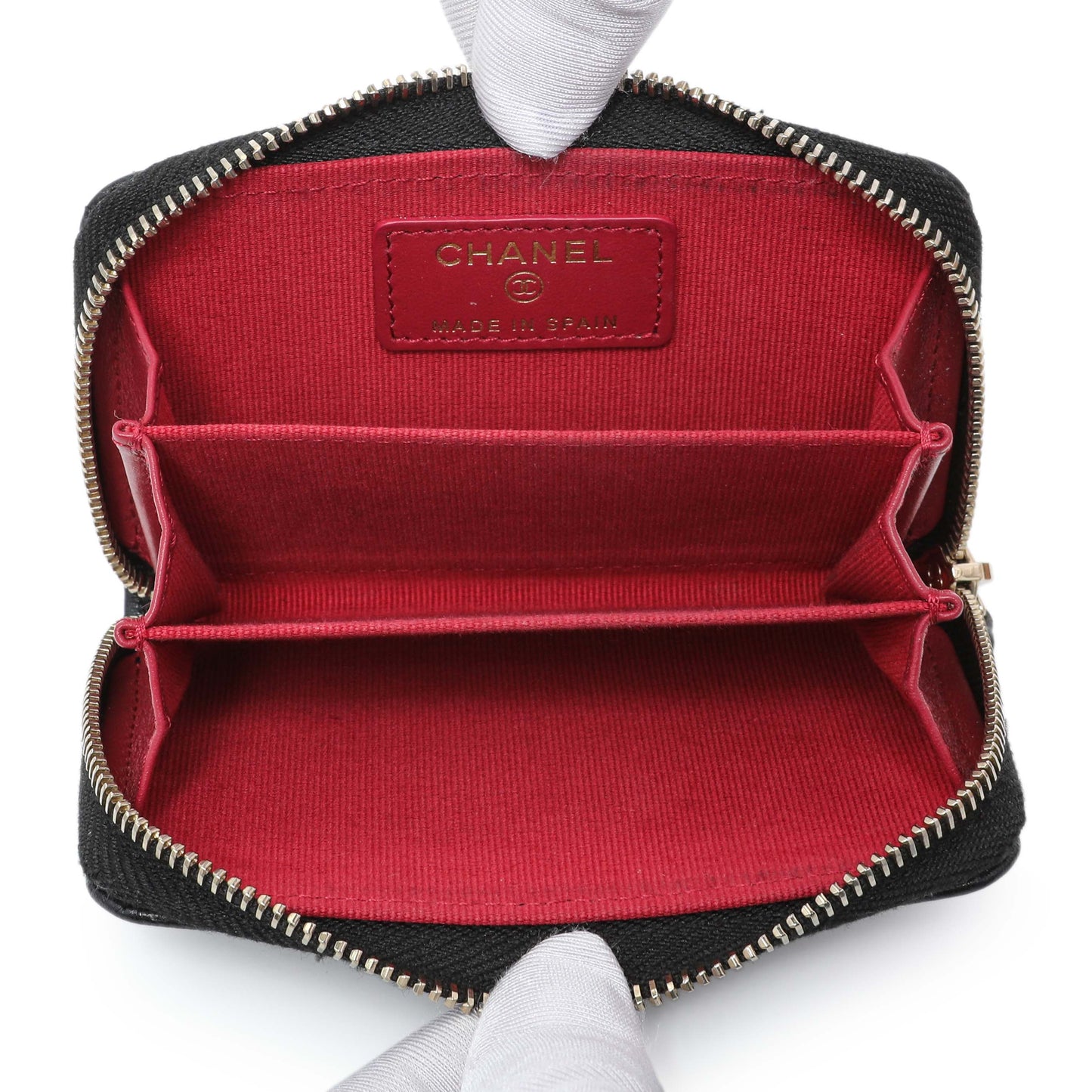 Exclusive Chanel Black Quilted Lambskin Zip Around 19 Coin Purse — Top View