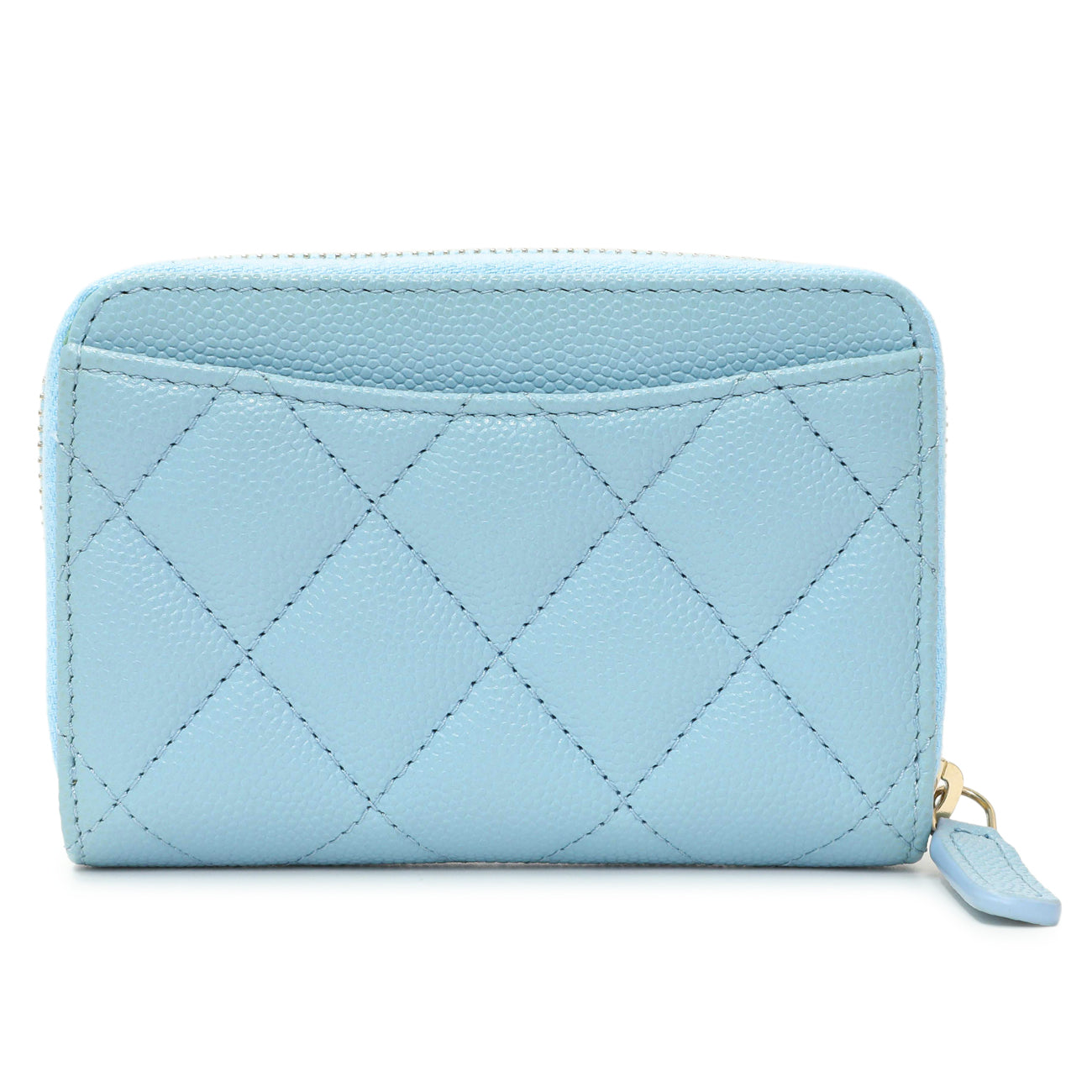 Exclusive Chanel Blue Quilted Caviar Zip Coin Purse — Side View