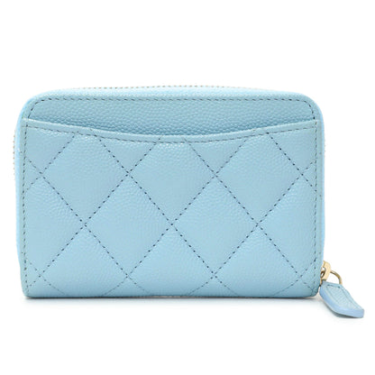 Exclusive Chanel Blue Quilted Caviar Zip Coin Purse — Side View