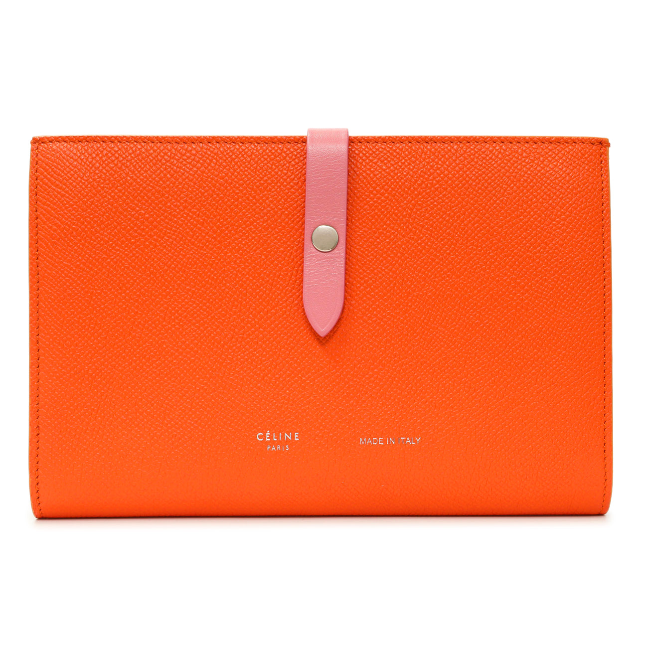 Exclusive Celine Orange Grained Calfskin Large Multifunction Strap Wallet — Front View