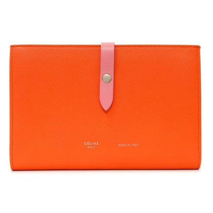Exclusive Celine Orange Grained Calfskin Large Multifunction Strap Wallet — Front View