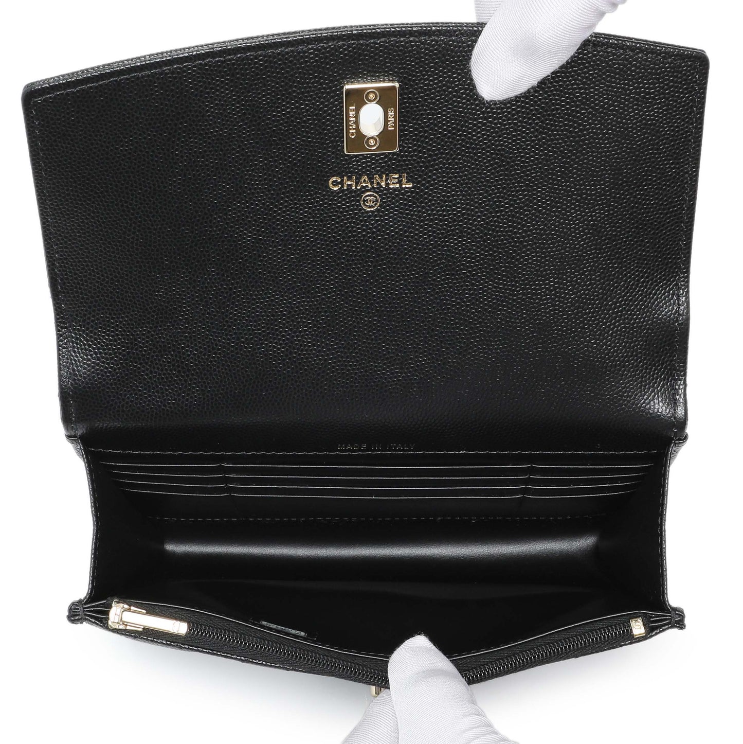 Exclusive Chanel Black Quilted Caviar Trendy Handle Clutch with Chain — Top View