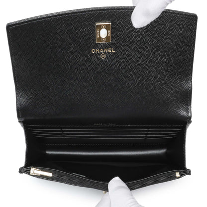 Exclusive Chanel Black Quilted Caviar Trendy Handle Clutch with Chain — Top View
