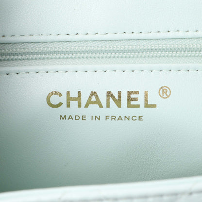 Exclusive Chanel Light Blue Shiny Aged Calfskin Quilted Nano Kelly Shopper — Detail View