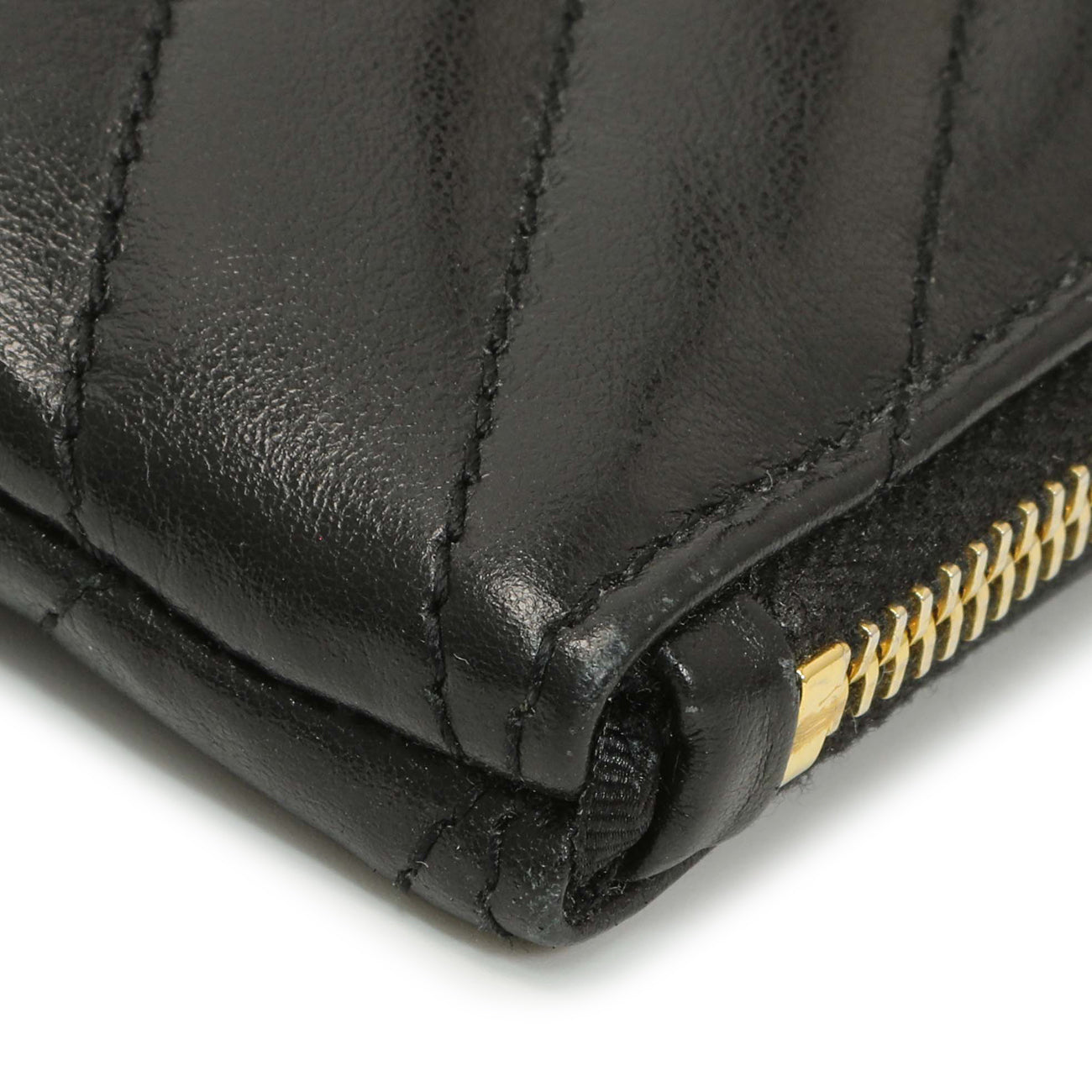 Exclusive Saint Laurent Black Calfskin Matelasse Monogram Key Pouch — Top View