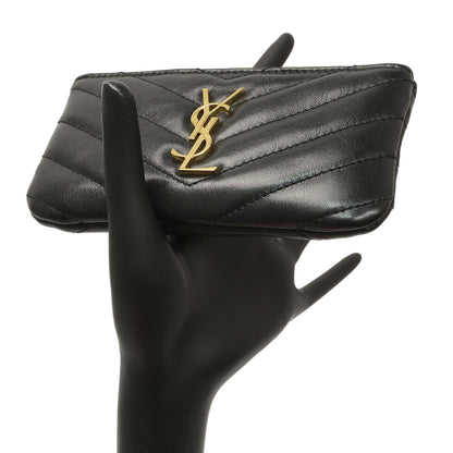 Exclusive Saint Laurent Black Calfskin Matelasse Monogram Key Pouch — Lifestyle View