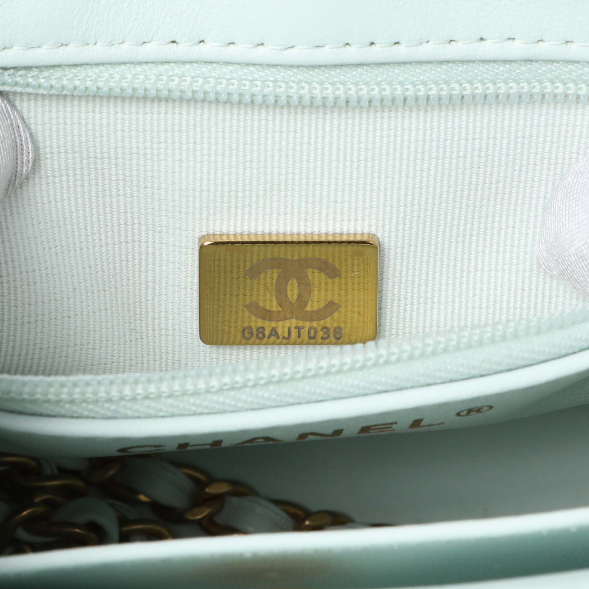 Exclusive Chanel Light Blue Shiny Aged Calfskin Quilted Nano Kelly Shopper — Lifestyle View