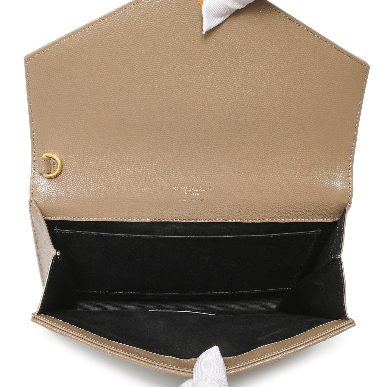 Exclusive Saint Laurent Dark Beige Grain De Poudre Matelasse Chevron Monogram Cassandre Flap Pouch — Top View