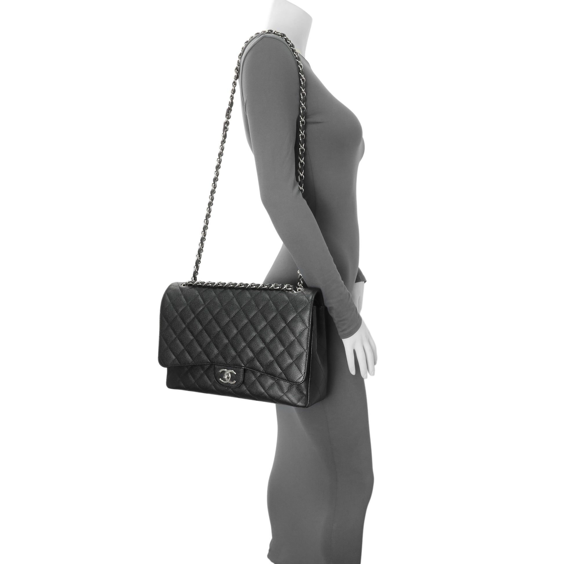 Exclusive Chanel Black Quilted Caviar Maxi Double Flap — Alternate View 7