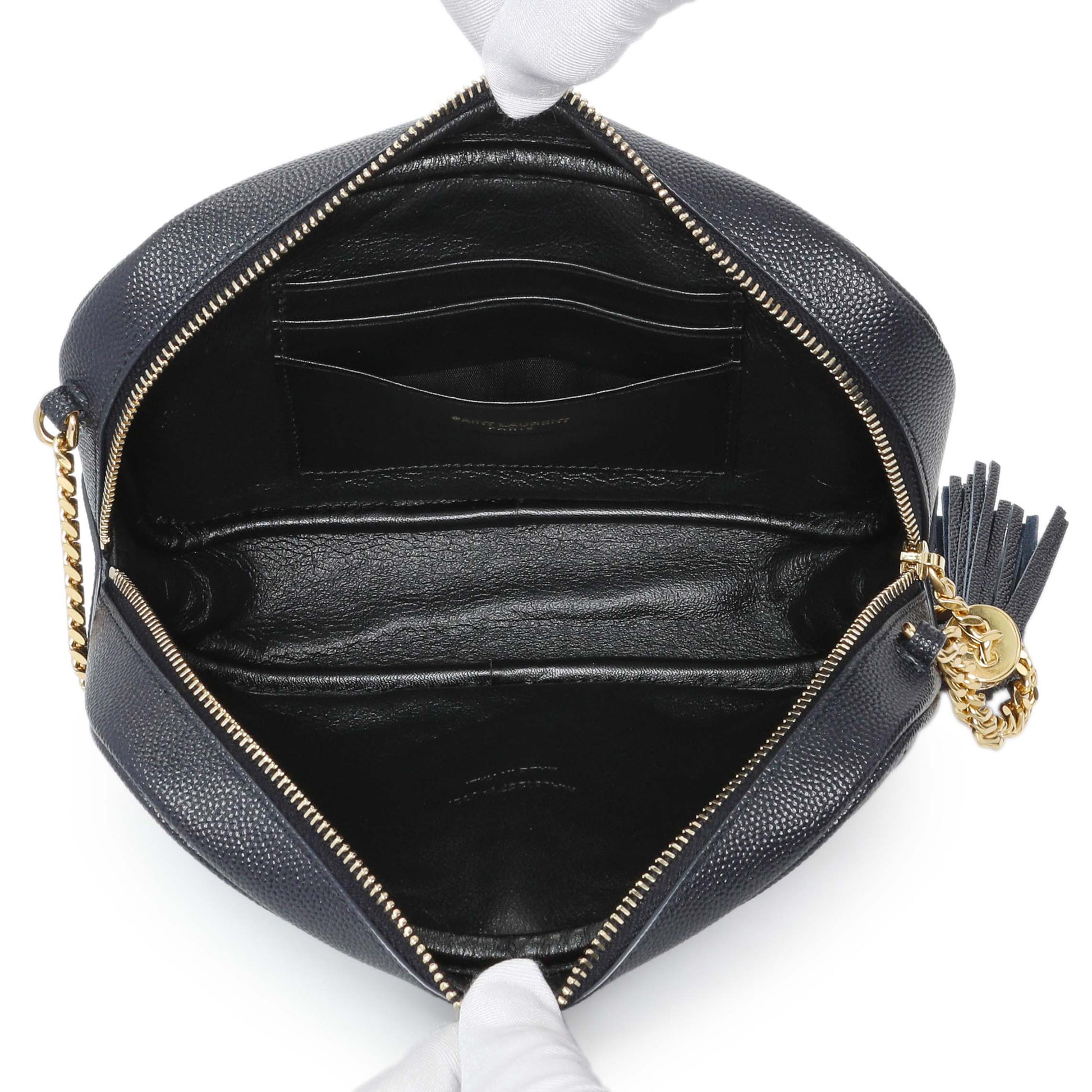 Exclusive Saint Laurent Navy Grain De Poudre Matelasse Monogram Mini Lou Camera Bag — Top View