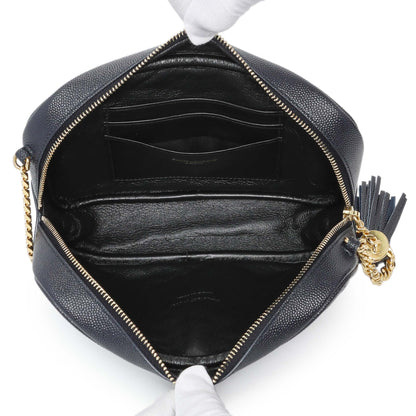 Exclusive Saint Laurent Navy Grain De Poudre Matelasse Monogram Mini Lou Camera Bag — Top View