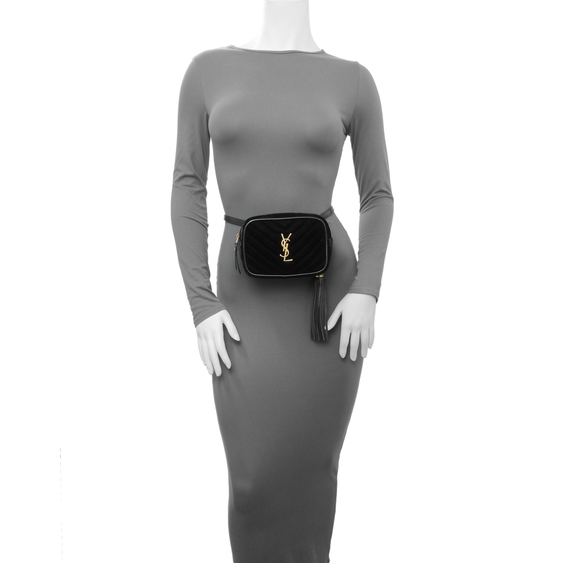 Exclusive Saint Laurent Black Velvet Lou Belt Bag — Alternate View 8