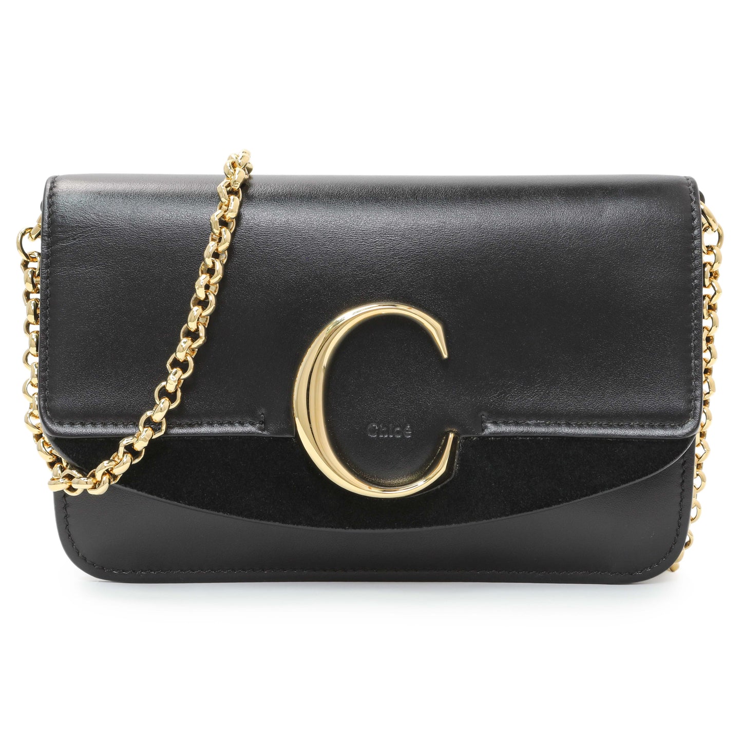 Exclusive Chloe Black Calfskin C Chain Clutch — Front View