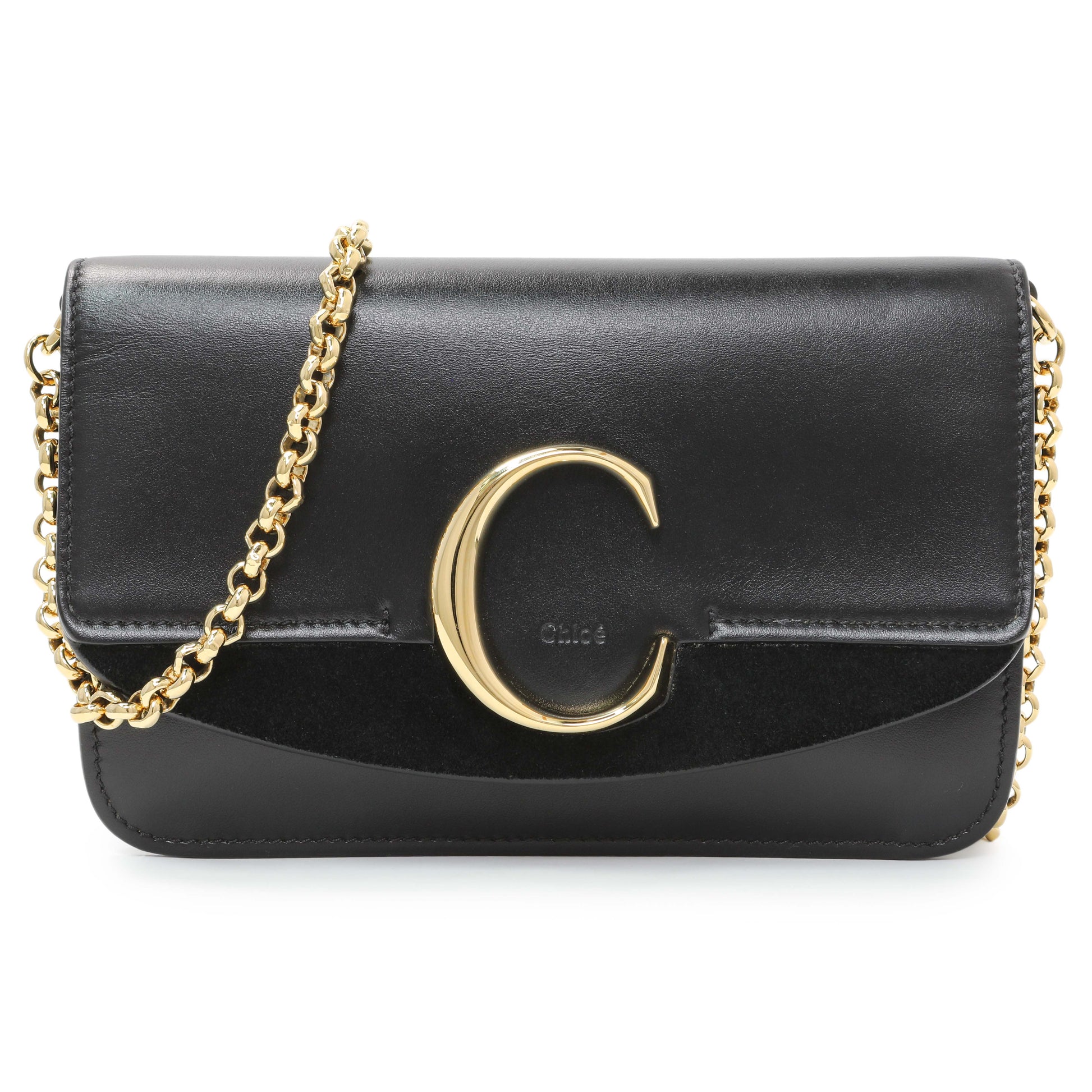 Exclusive Chloe Black Calfskin C Chain Clutch — Front View