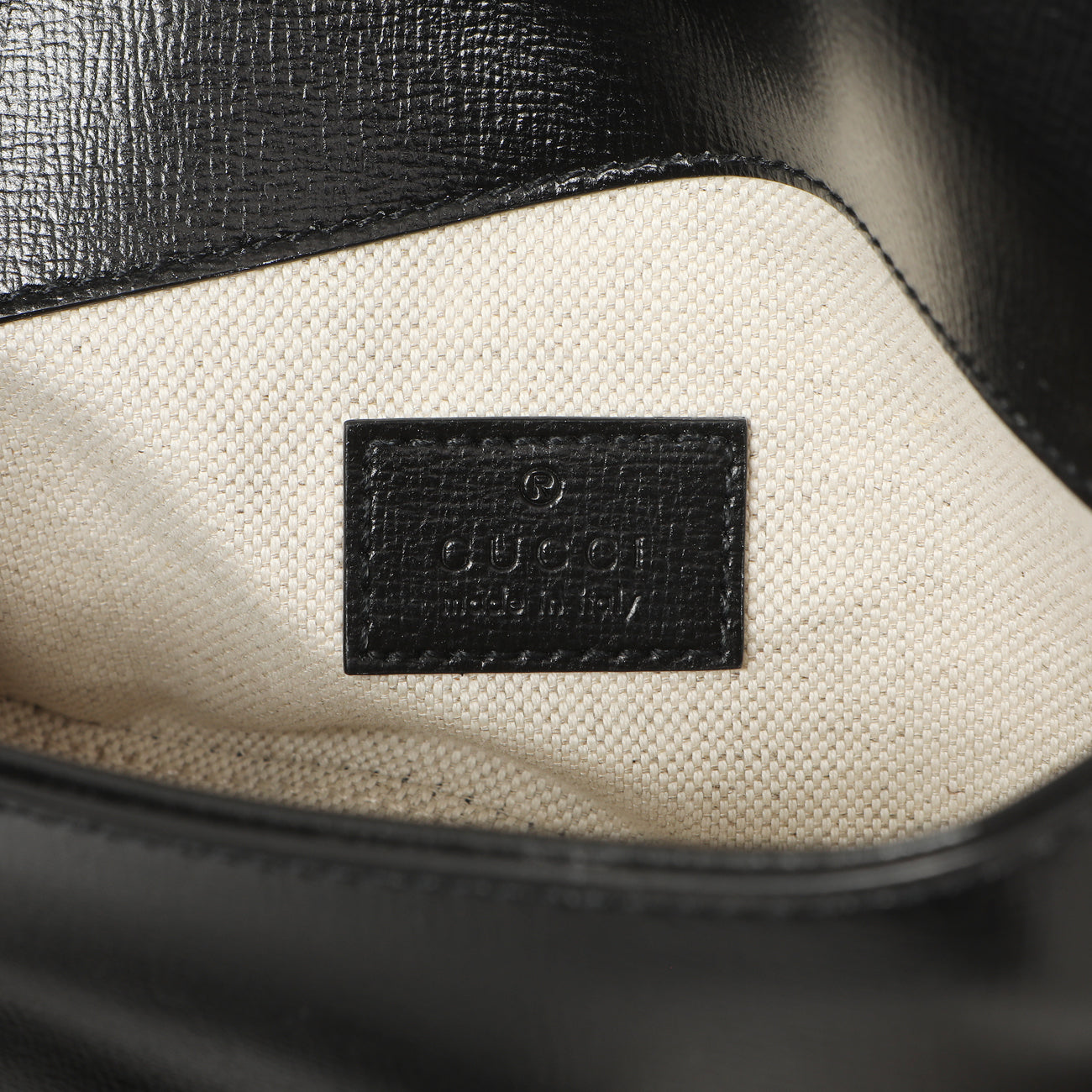 Exclusive Gucci Black Calfskin Mini Horsebit 1955 Asymmetric Shoulder Bag — Detail View