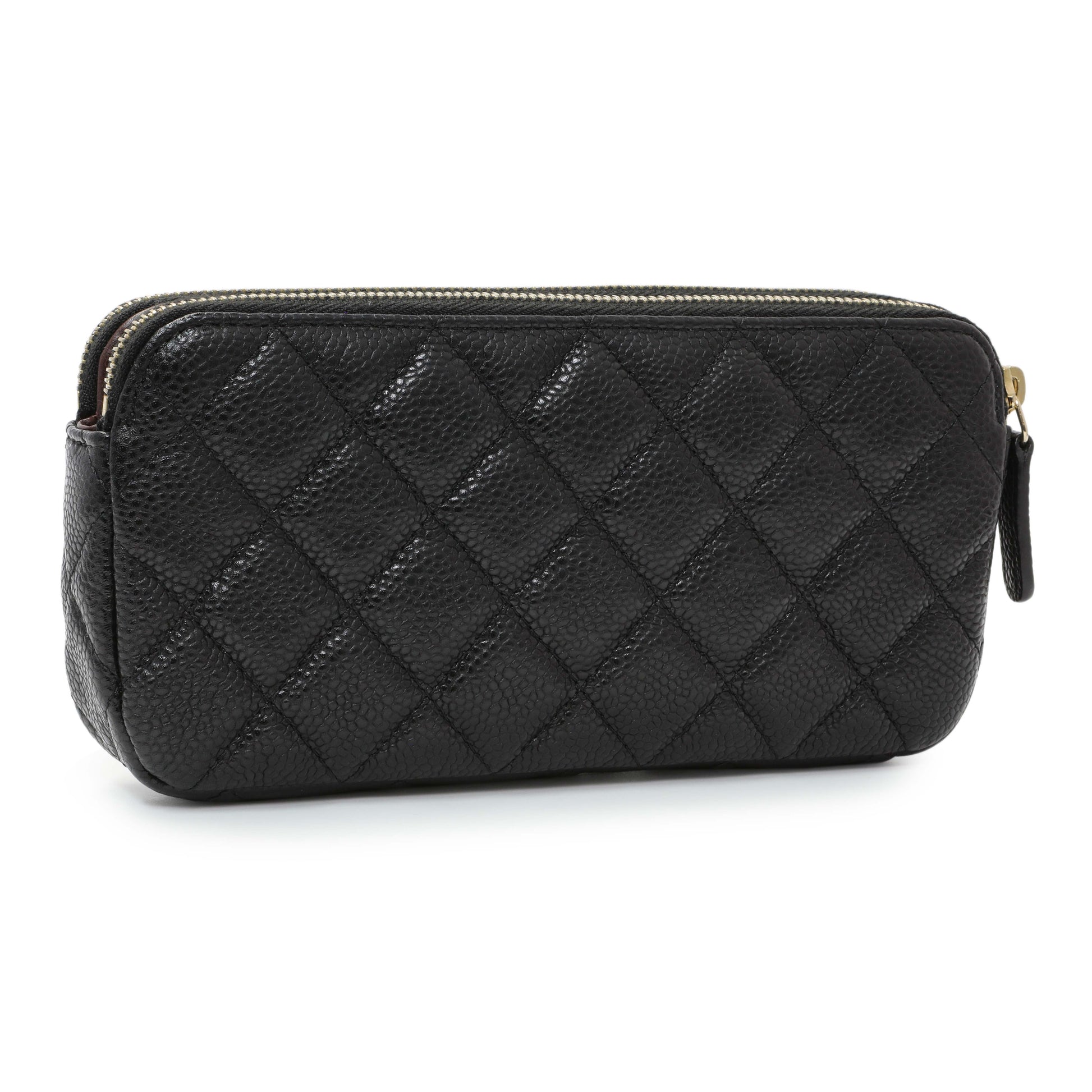 Exclusive Chanel Black Caviar Quilted Small Clutch With Chain — Side View